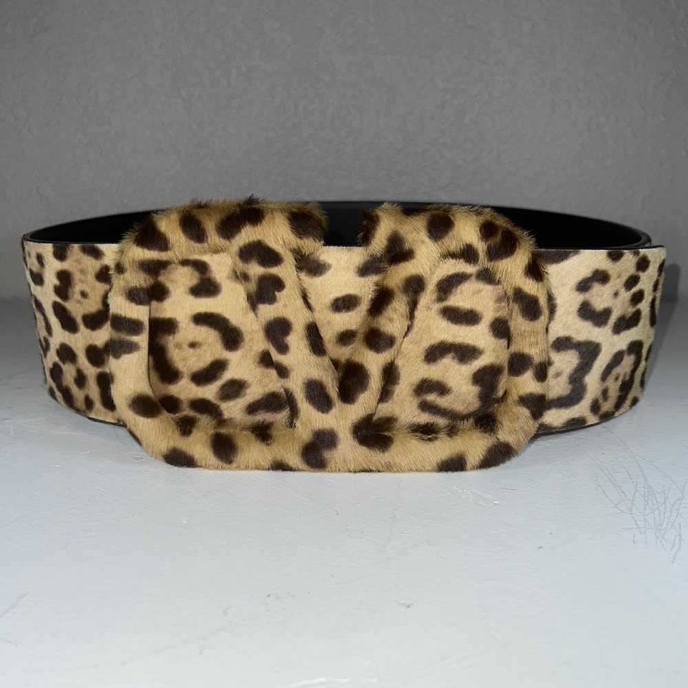 Valentino VLOGO Leopard-Print Calf Hair Reversible Belt Size 80/32
